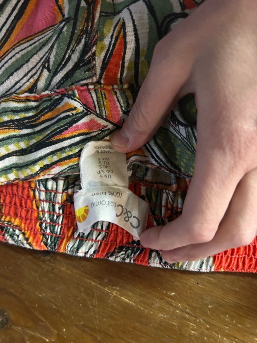 C&C California Orange Tropical Leaf Wide-Leg 100% Linen Pants - Picture 5 of 5